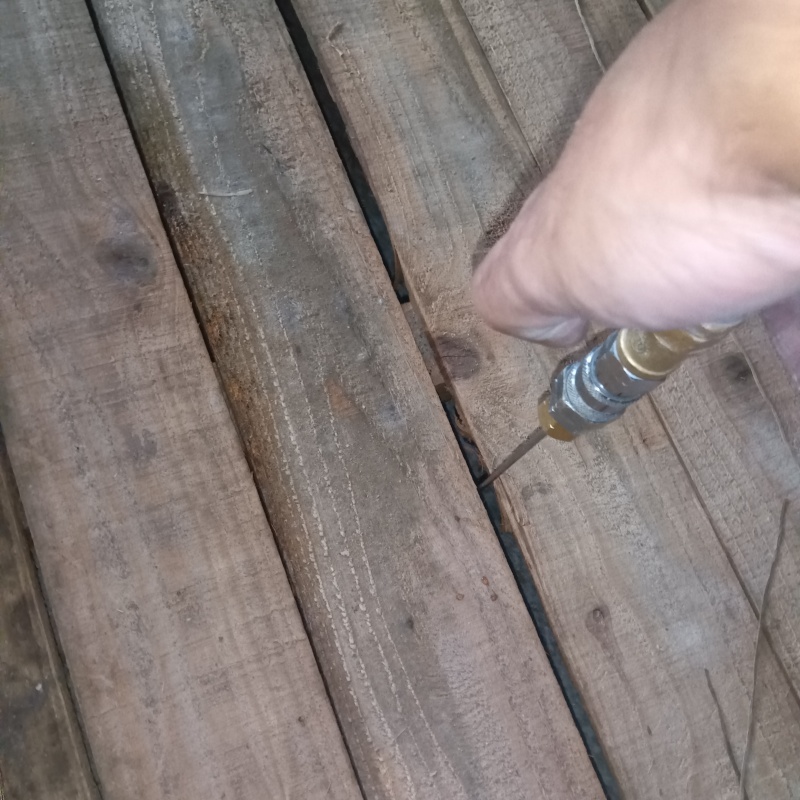 地面にシロアリ駆除剤を散布