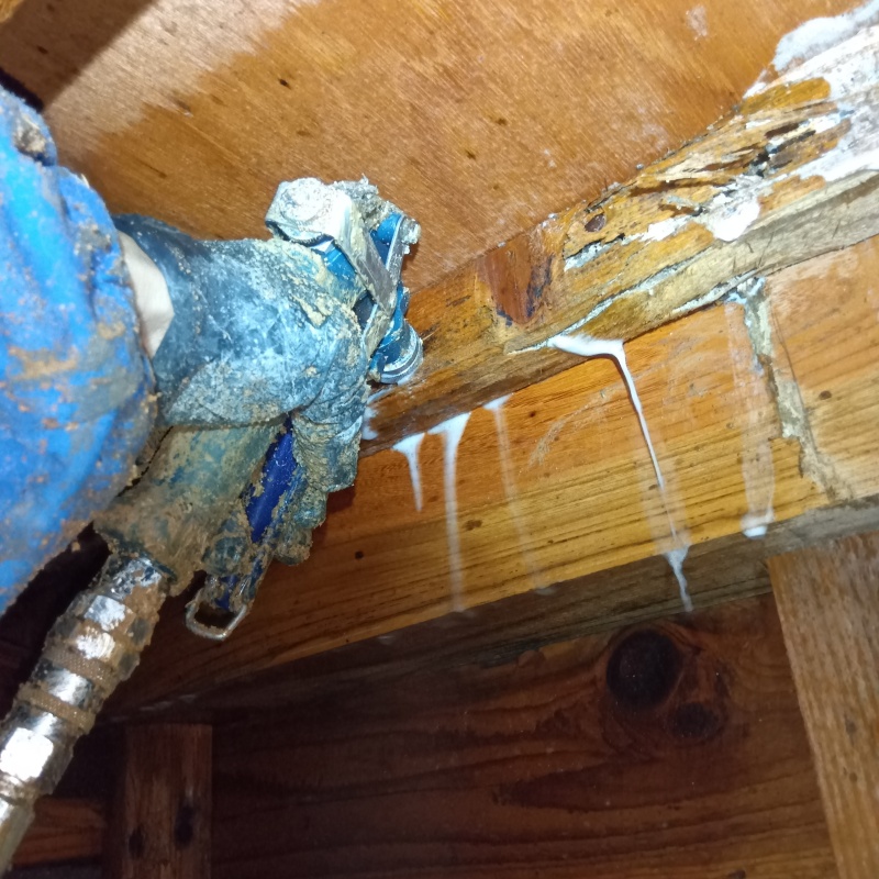 床下の木材にシロアリ駆除剤を散布