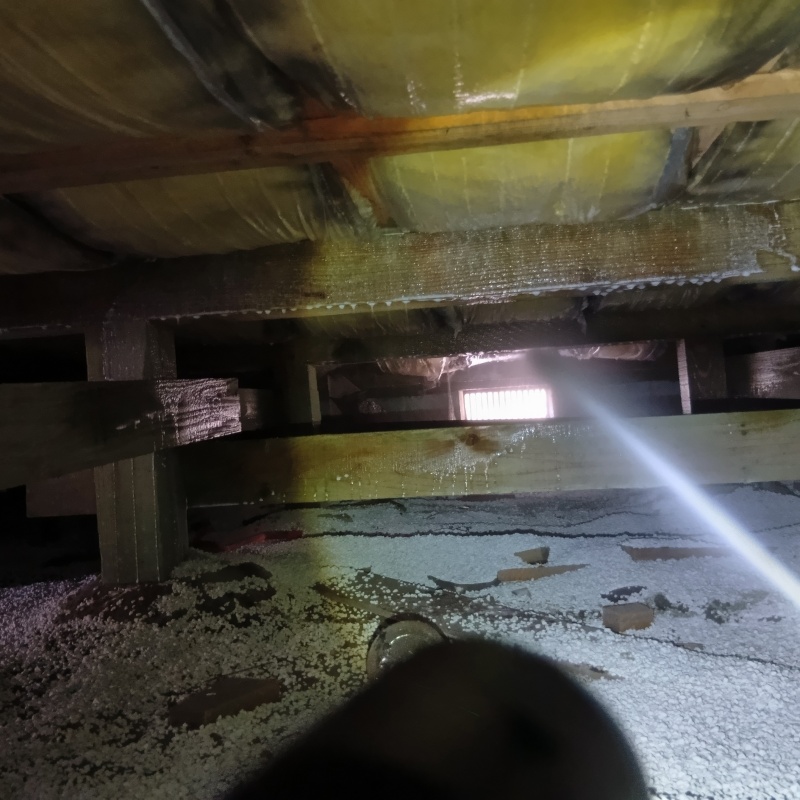 基礎にシロアリ駆除剤を吹き付けている様子