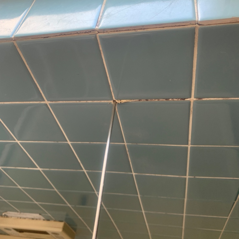 浴室壁の目地からシロアリ駆除剤を注入