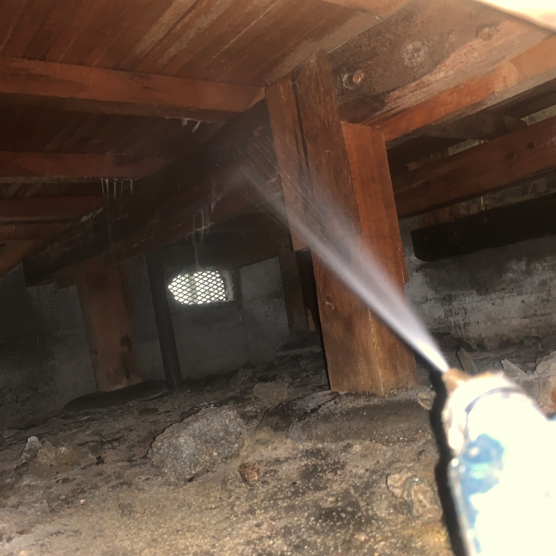 床下木材にシロアリ駆除剤を散布