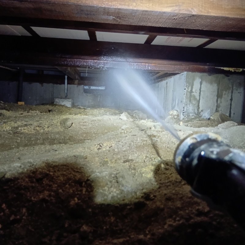 床下木材にシロアリ駆除剤を散布