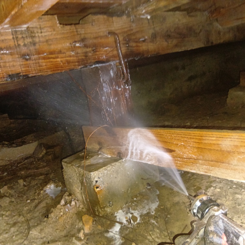 床下木材にシロアリ駆除剤を散布