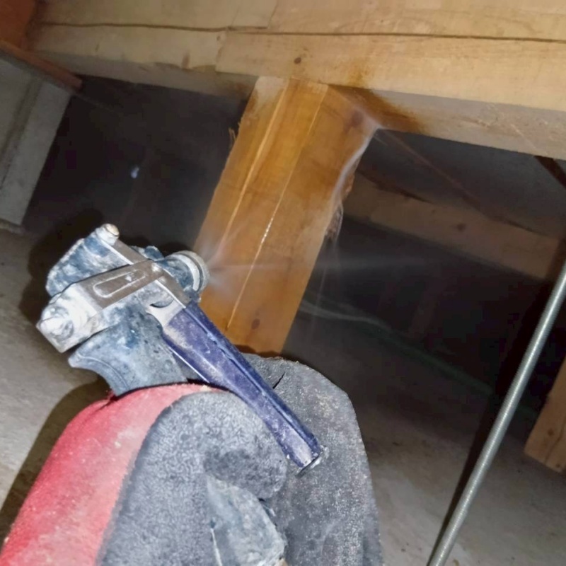 床下木材にシロアリ駆除剤を散布