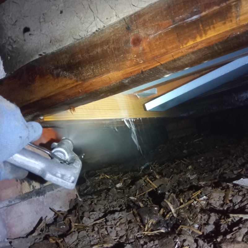 床下木材にシロアリ駆除剤を散布