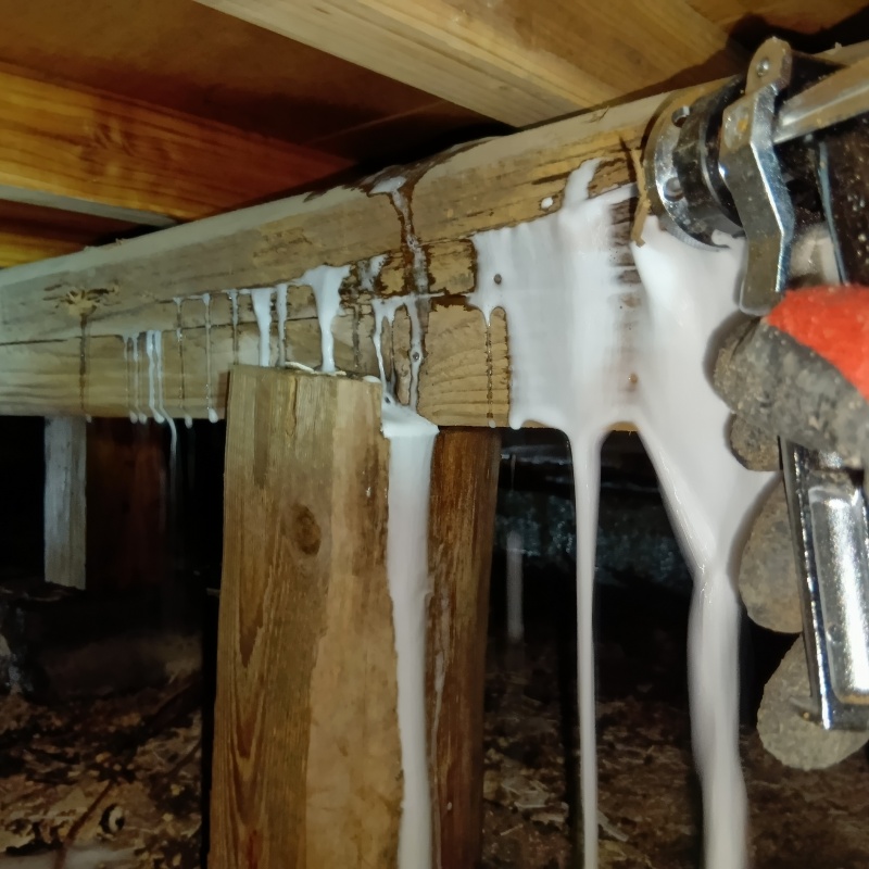 床下木材にシロアリ駆除剤を散布