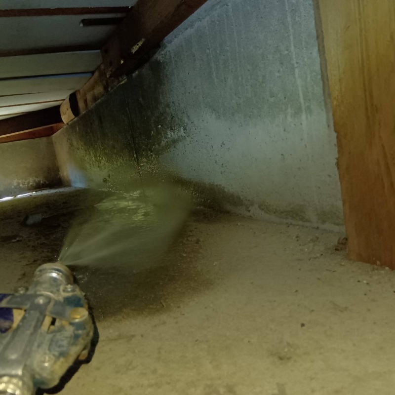 地面にシロアリ駆除剤を散布