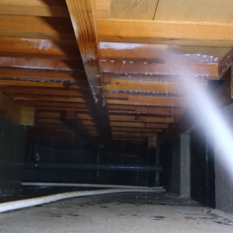 床下の木材にシロアリ駆除剤を散布