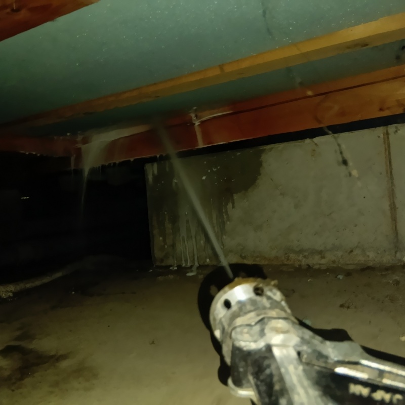 床下の木材にシロアリ駆除剤を散布