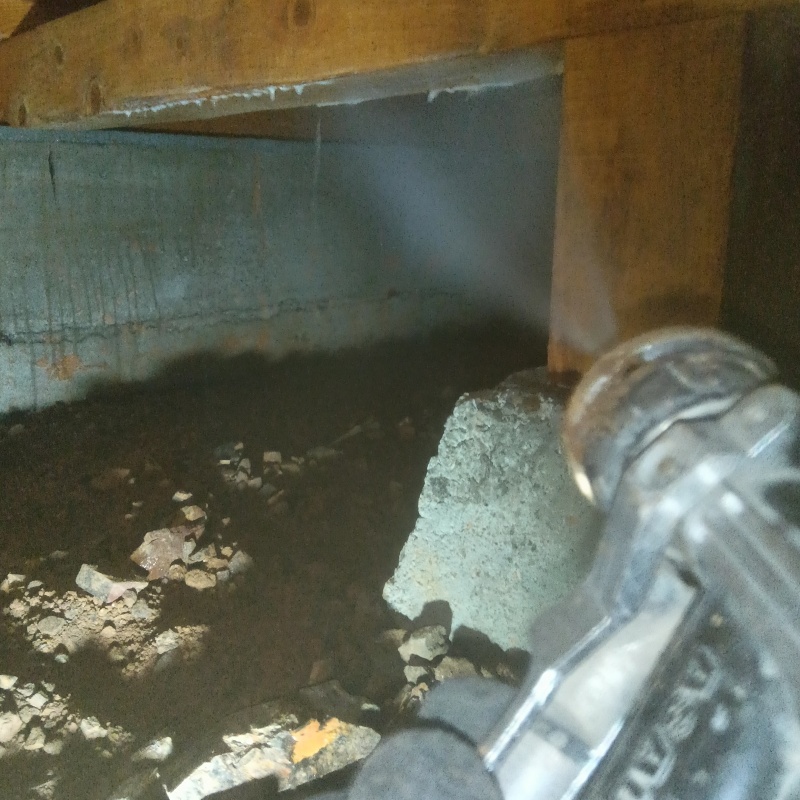 床下の木材にシロアリ駆除剤を散布