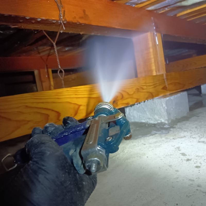 床下の木材に防蟻剤を散布