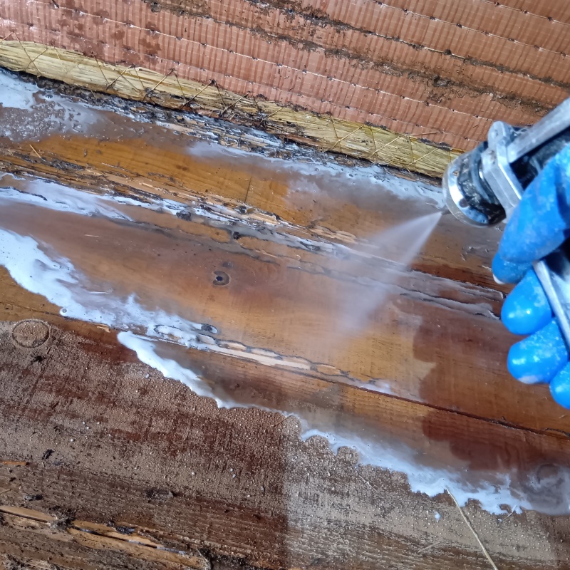 畳下の床にシロアリ駆除剤を散布