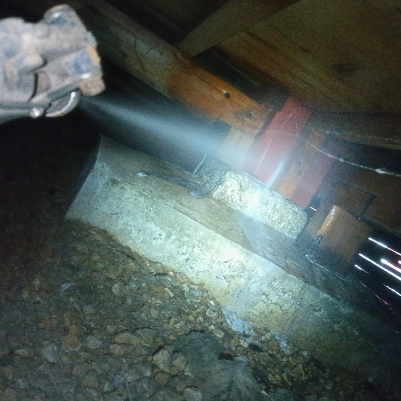 束石まわりにシロアリ駆除剤を散布