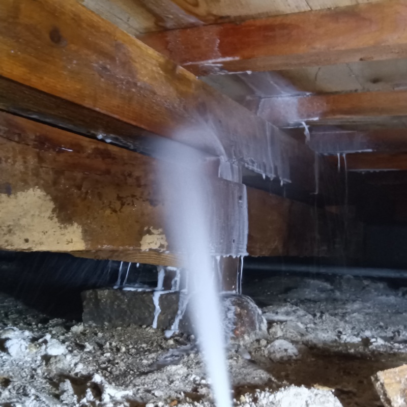 床下木材にシロアリ駆除剤を散布