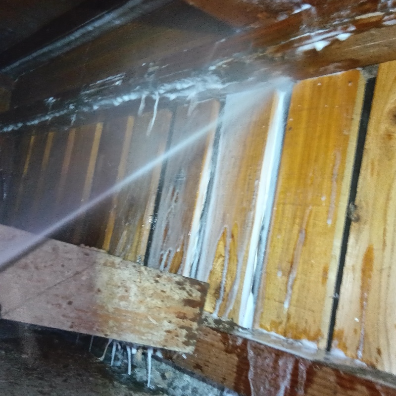 床下の木材にシロアリ駆除剤を散布