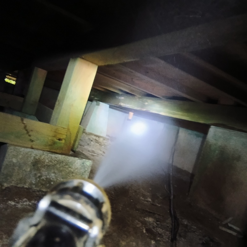 床下の木材にシロアリ駆除剤を散布