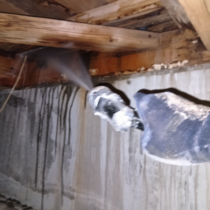 床下木材にシロアリ駆除剤を散布