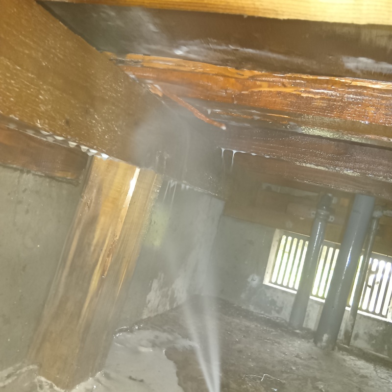 床下の木材にシロアリ駆除剤を散布