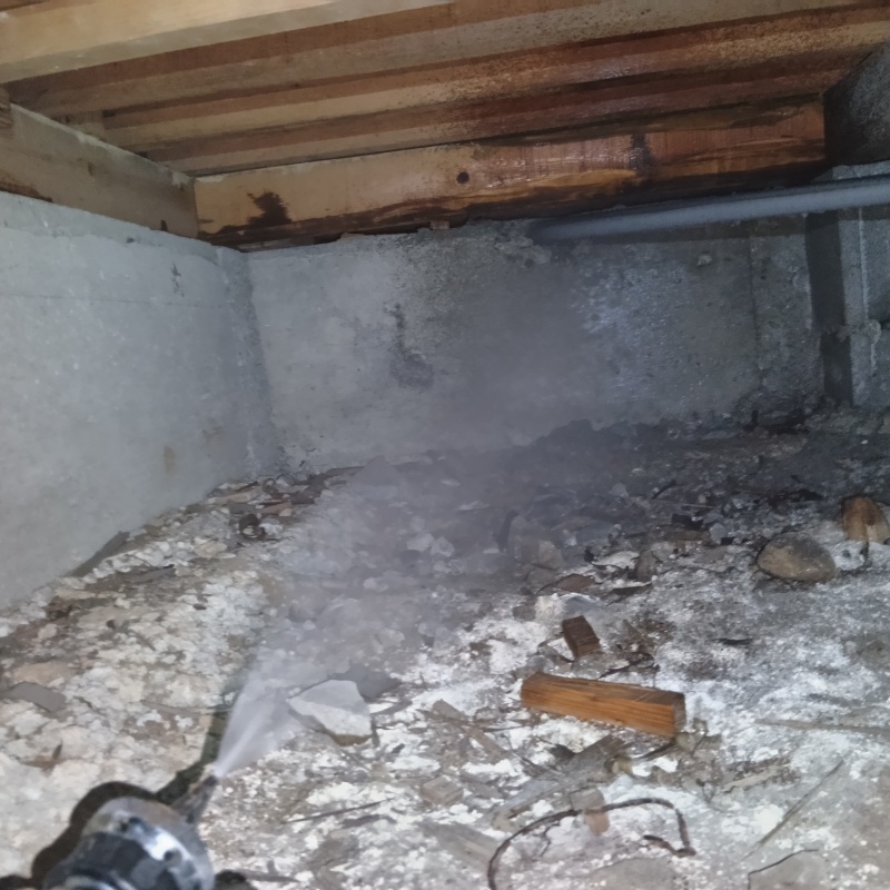 床下の基礎部分にシロアリ駆除剤を散布