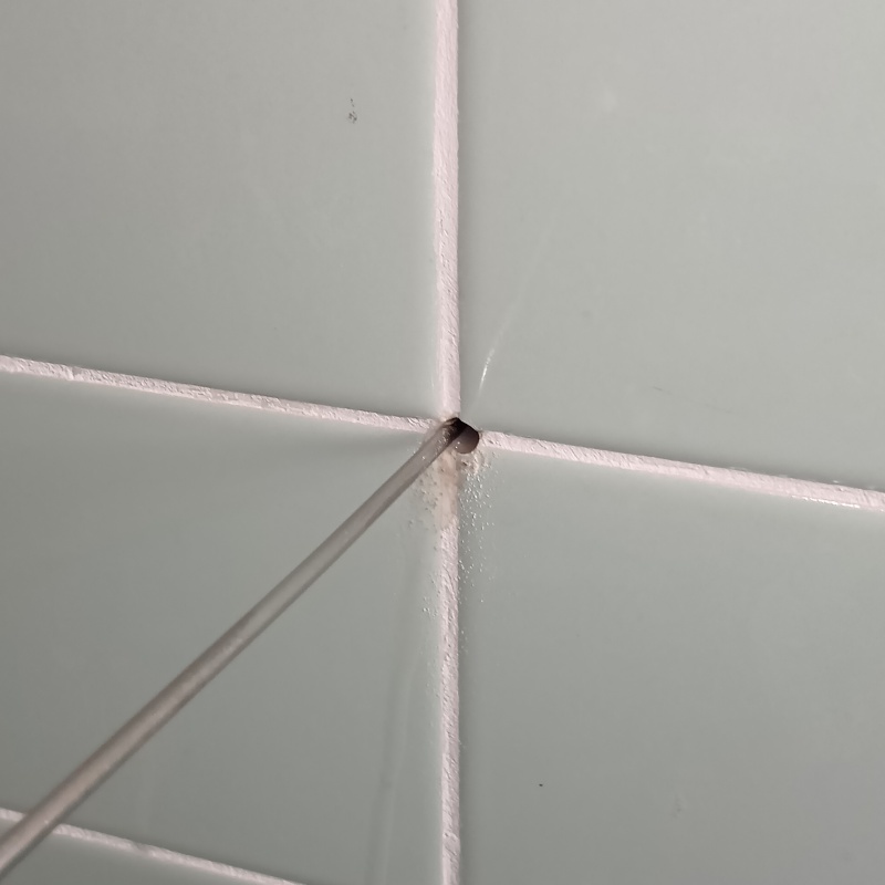 浴室の壁にシロアリ駆除剤を注入