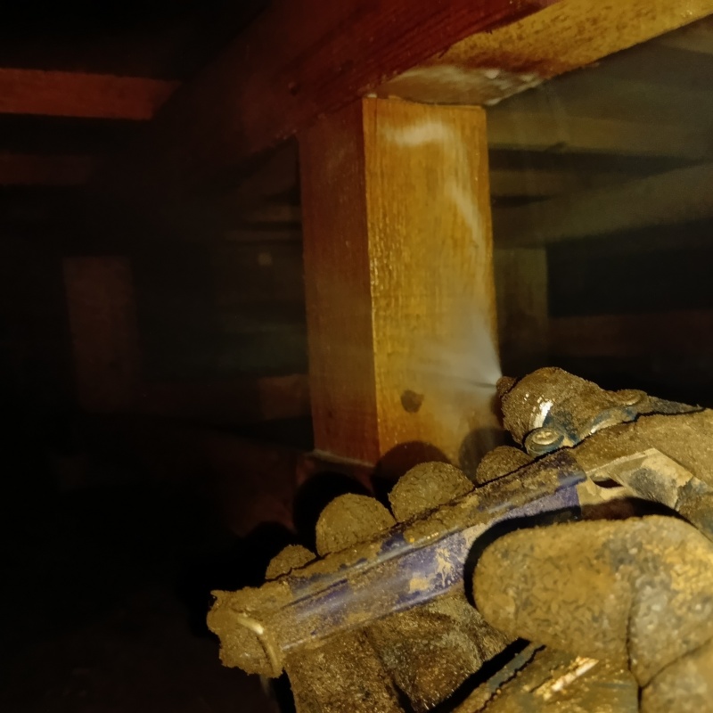 床下の木材にシロアリ駆除剤を散布