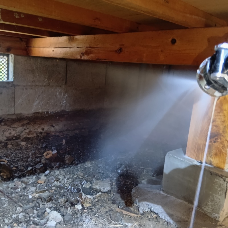 地面にシロアリ駆除剤を散布