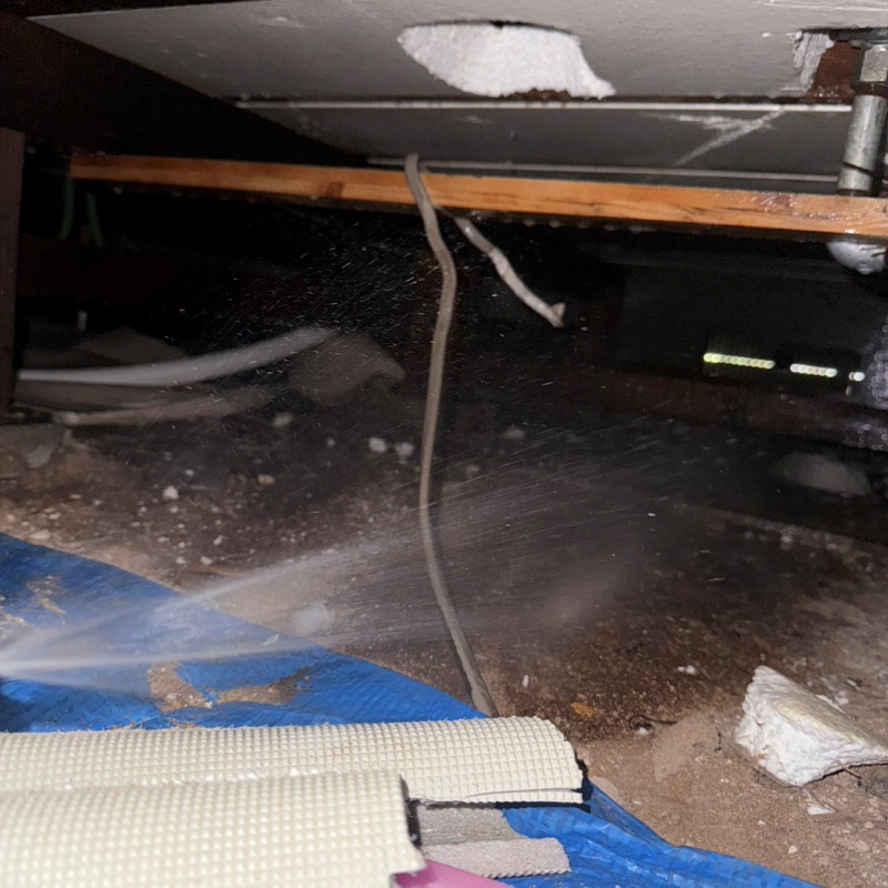 床下の地面にシロアリ駆除剤を散布