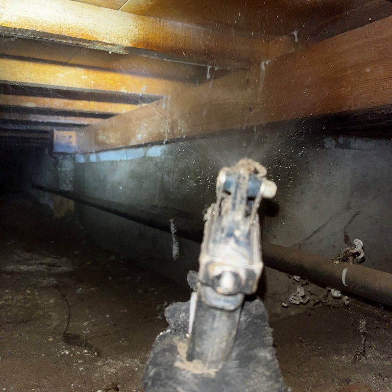 床下の木材にシロアリ駆除剤を散布