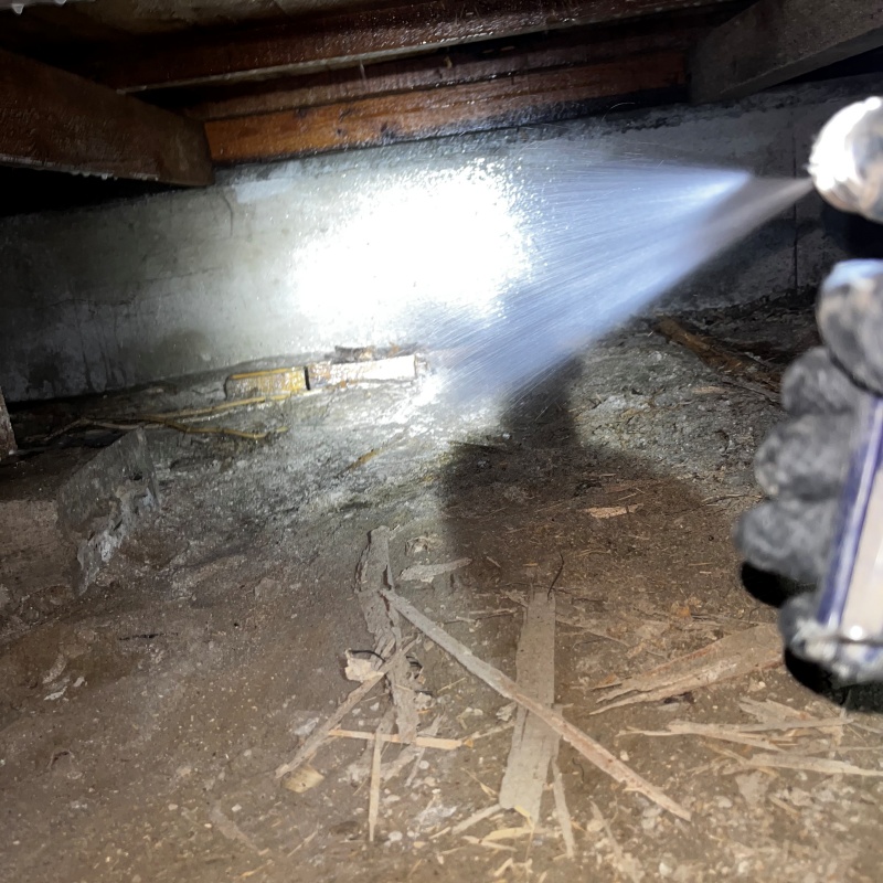 床下の地面にシロアリ駆除剤を散布