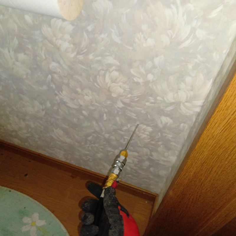 壁に穴を開けてシロアリ駆除剤を注入