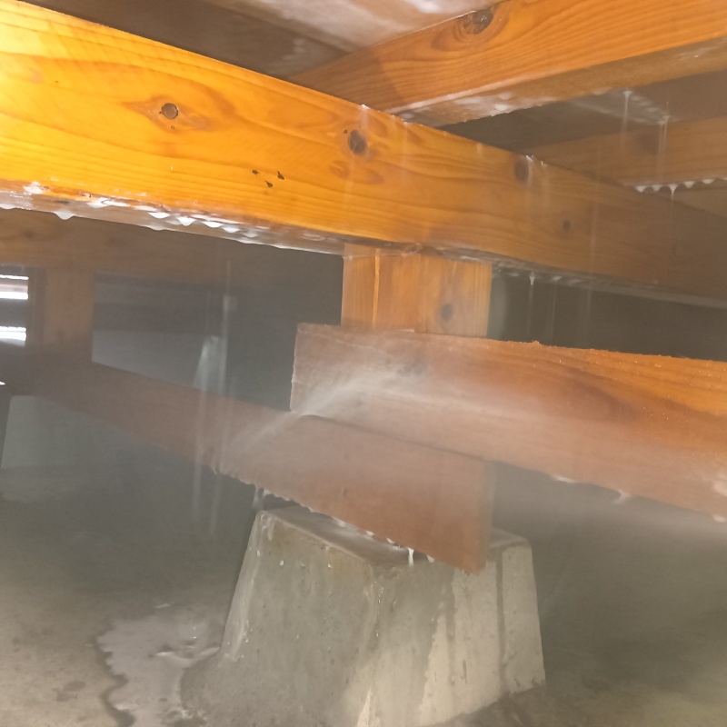 床下木材にシロアリ駆除剤を散布