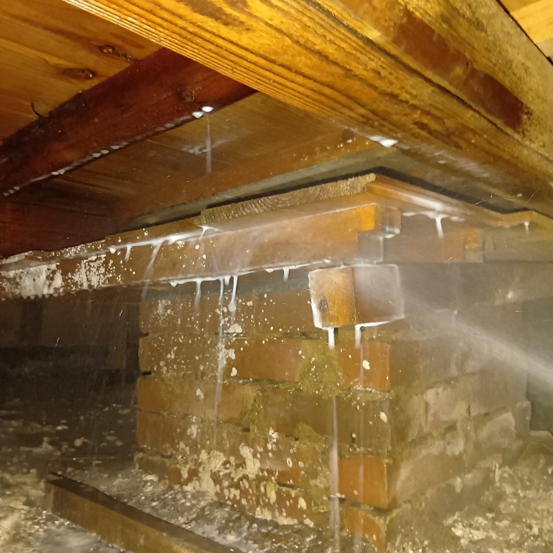 床下の木材にシロアリ駆除剤を散布