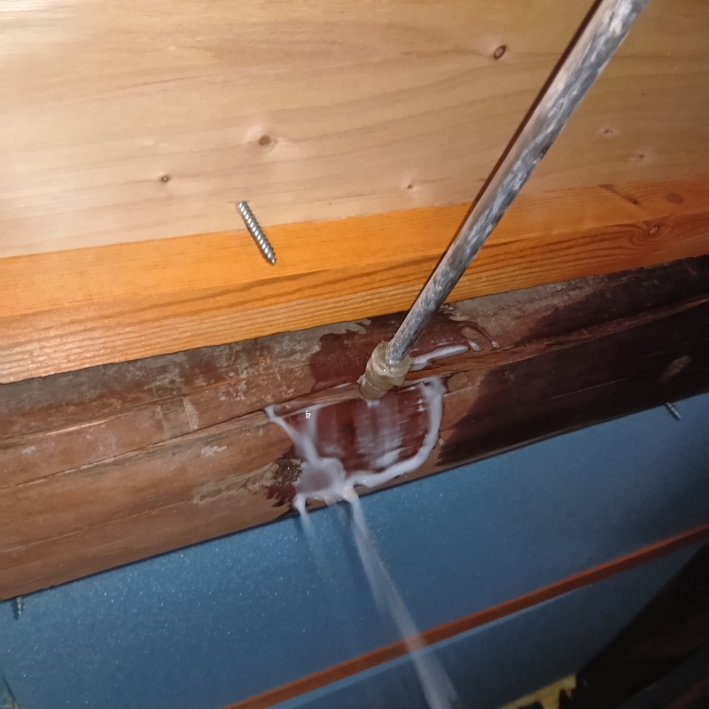 床下の木材にシロアリ駆除剤を散布