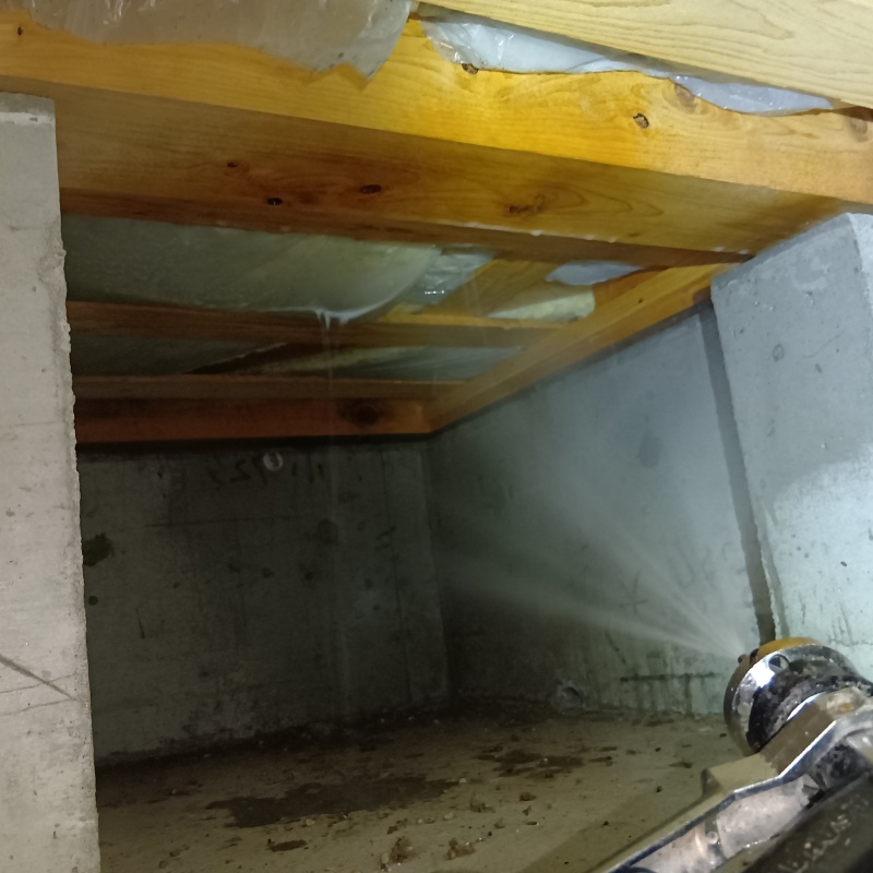 床下の木材に防蟻剤を散布