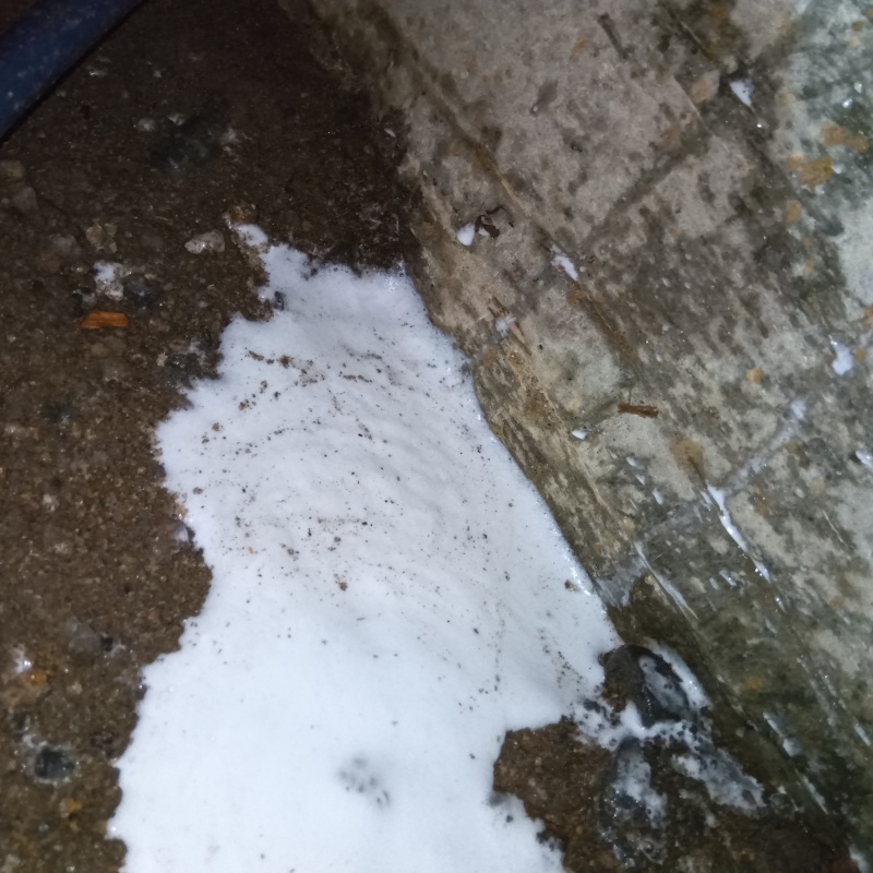 床下の土壌にシロアリ駆除剤を散布した様子