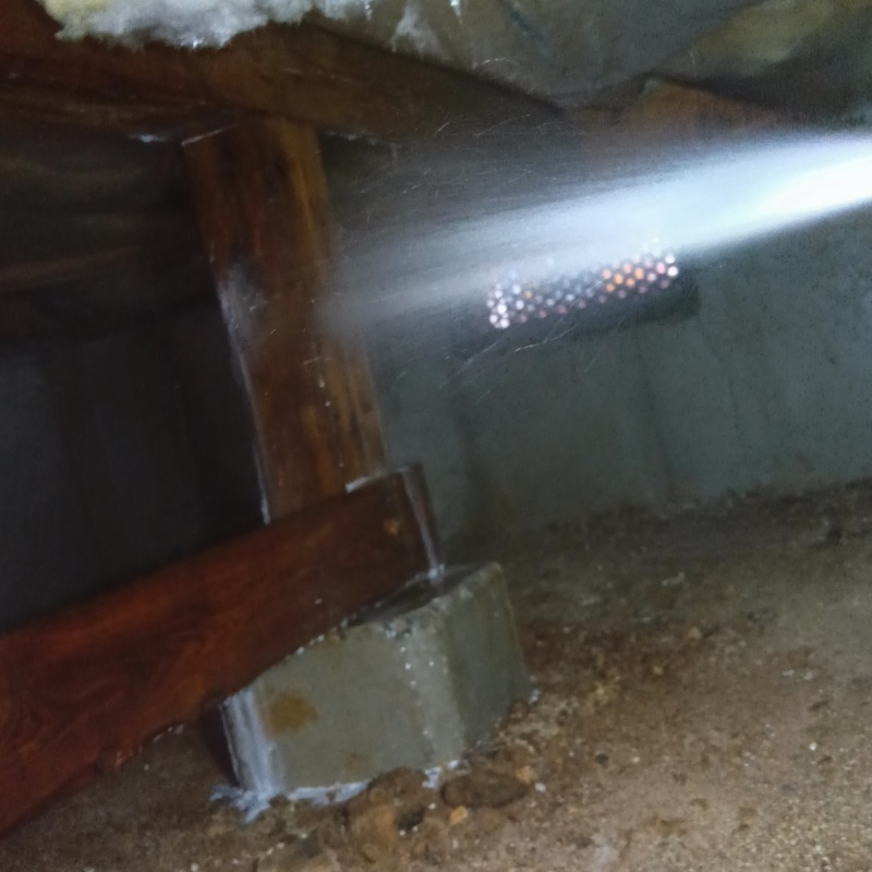 床下木材に防蟻剤を散布