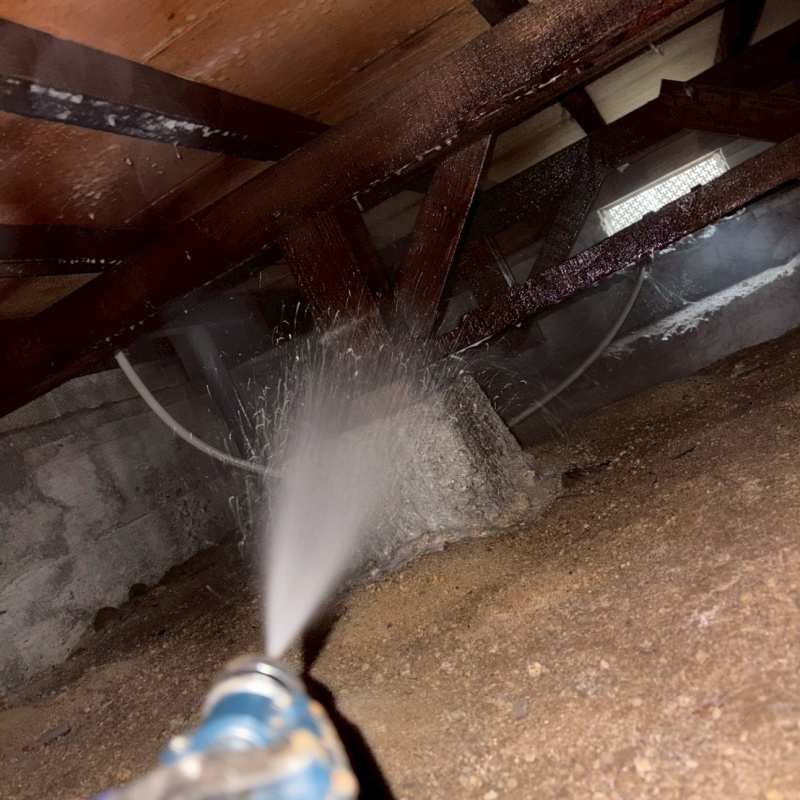 床下木材にシロアリ駆除剤を散布