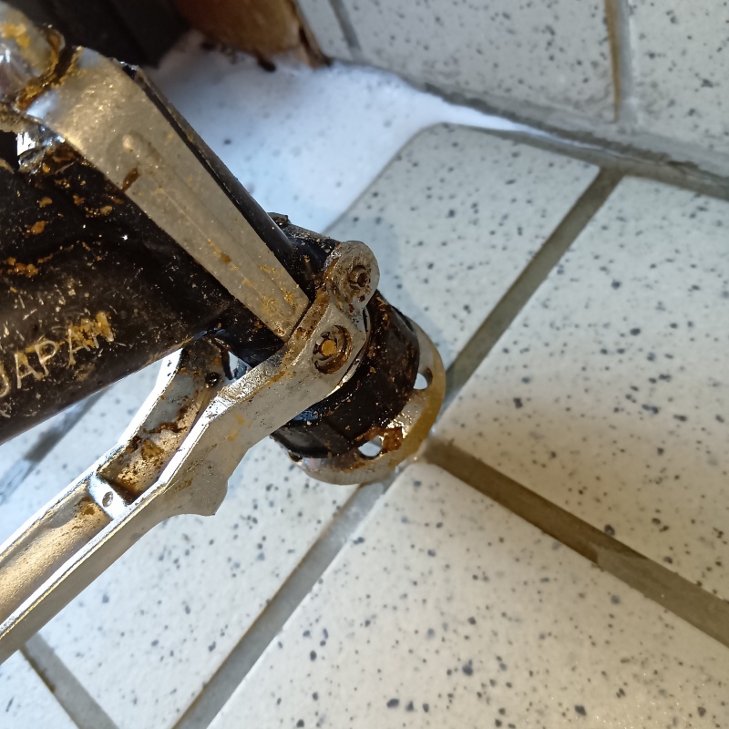 玄関床の目地からシロアリ駆除剤を注入