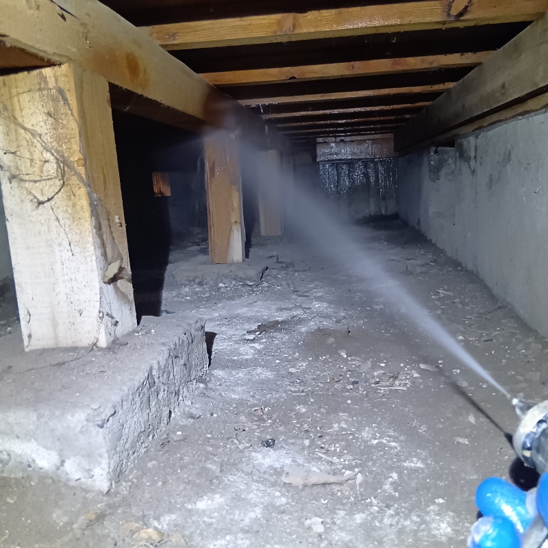 床束にシロアリ駆除剤を散布