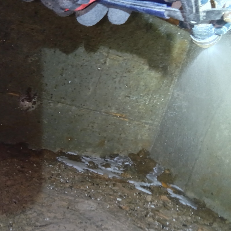 床下の基礎にシロアリ駆除剤を散布する様子