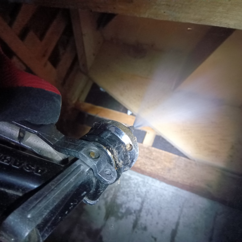 床下の木材にシロアリ駆除剤を散布