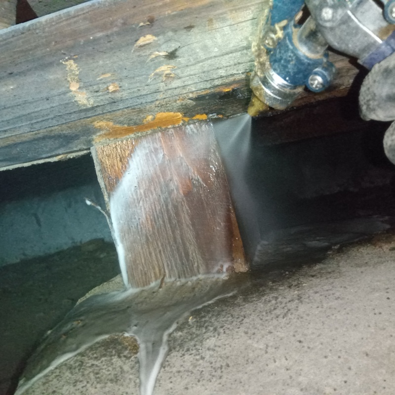 床束にシロアリ駆除剤を散布