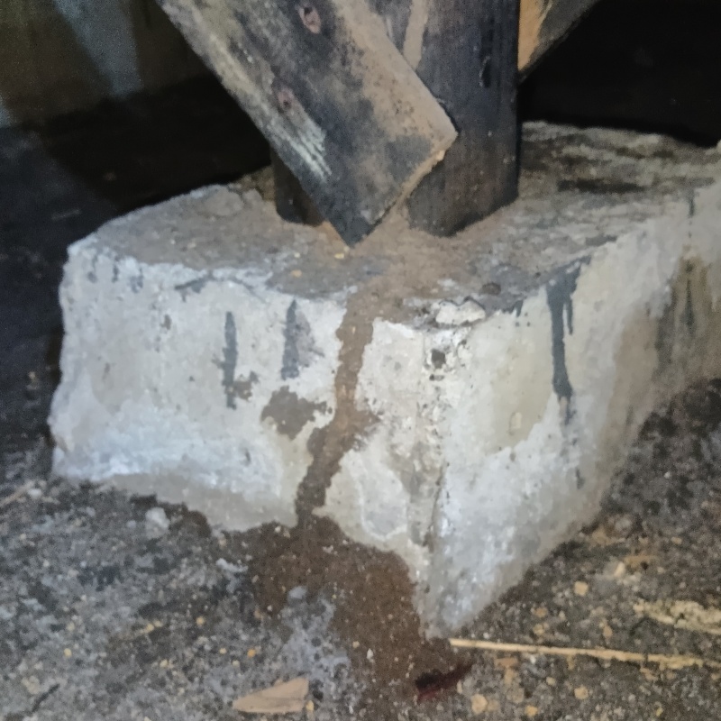 床下の束石に作られた蟻道