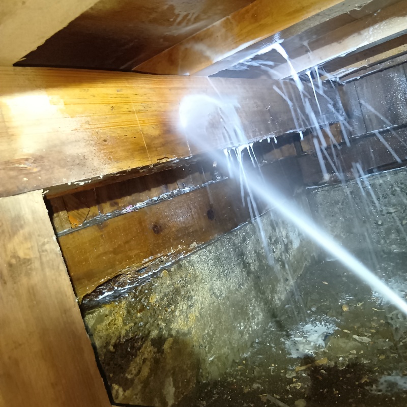 床下木材にシロアリ駆除剤を散布