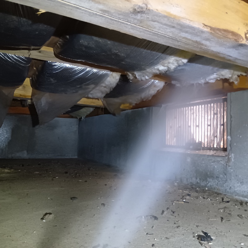 床下換気口まわりに防蟻剤を散布