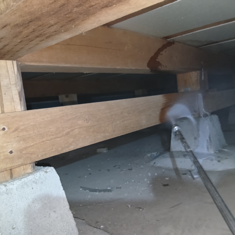 床下の束石にシロアリ駆除剤を散布