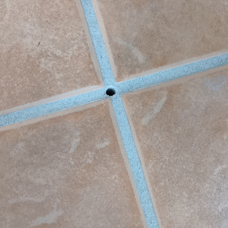 防蟻剤を注入する穴を開けている様子