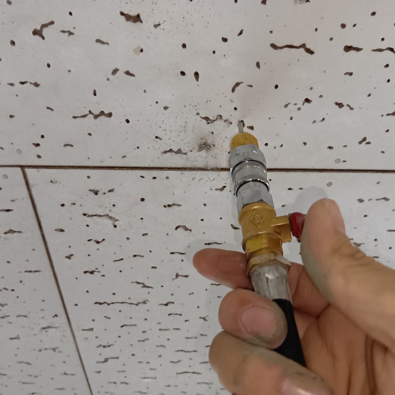 天井に穴を開けてシロアリ駆除剤を注入