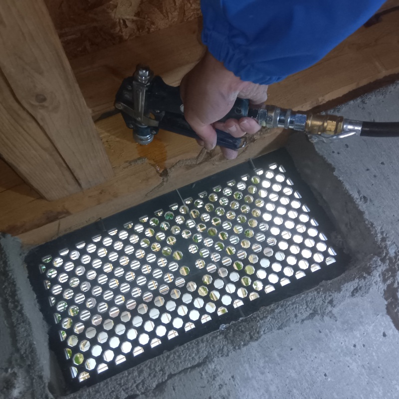 玄関床の目地に防蟻剤を注入