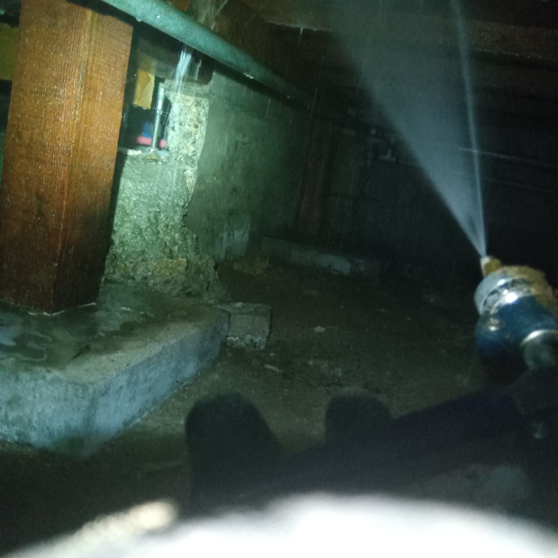 床下の木材にシロアリ駆除剤を散布